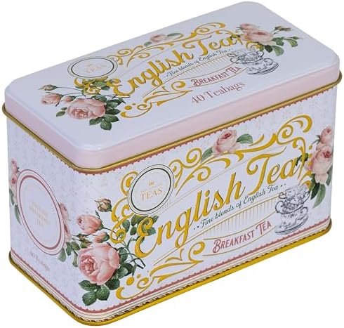 New English Teas English Rose Tea Tin with 40 English Breakfast Teabags
