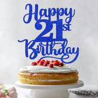 Sleyberoy Happy 21st Birthday Cake Topper-Twenty One Cake Topper，Glitter Hello 21，21 anniversary Cheers to 21 Years ，21 Fabulous Cake Decor (21th, Deep blue)