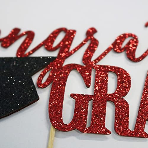 PALASASA Congrats Grad Cake Topper, 2026 Graduate Party Decorations (Red 6.6inch)