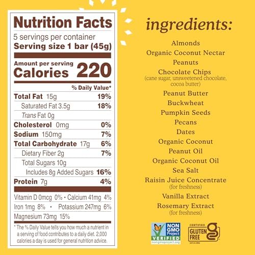 Simple Mills Nut and Seed Trail Bars, 6 Pack, Peanut Butter Chocolate Chip Snack Bars with Pumpkin Seeds, Almonds, Pecans, Peanuts, and Buckwheat, Good Source of Magnesium, 30 Total Count, 1.59 oz