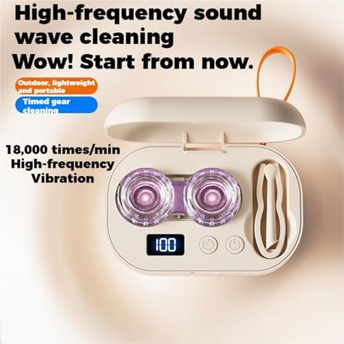 Portable Rechargeable Ultrasonic Contact Lens Cleaner Case, Compact Deep Cleaning Device, Contact Lens Cleaner Machine with 3-Minute Cycle, Mirror & Tweezers for Travel, Office (1Pcs)