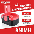14.4V 4800mAh NiMH BAT140 Battery, Compatible with Bosch 14.4V Battery, Suitable for 14.4V Cordless Power Tools BAT038 BAT040 BAT041 2607335694 2607335264 2607335465 2607335711 (2 Packs)