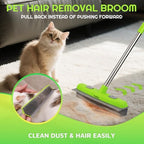 Rubber Broom for Pet Hair —Gets What Your Vacuum Misses,Non-Scratch Carpet Rake 24 "-61 "Adjustable Handle,4-in-1 (Squeegee+Pet Brush+2 Microfiber Cloth),Stairs,Corners, Rugs,Hardwood Green