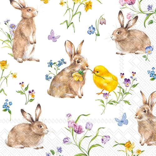 IHR Ideal Home Range Cocktail Napkins Disposable 3-Ply Paper Party Napkin Pack, 5" x 5", Easter Friends (White), 20-Count