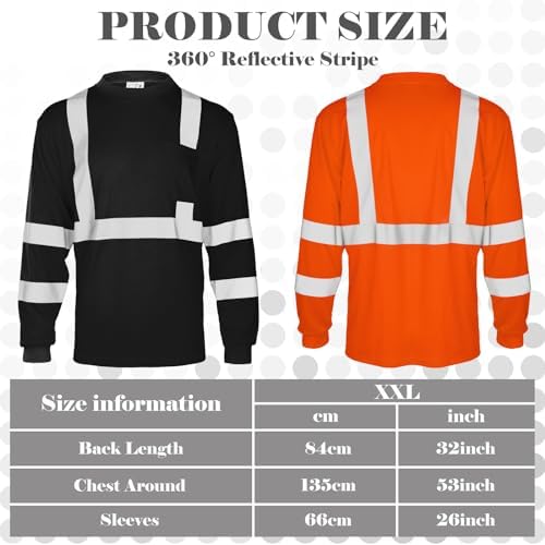 Amylove 4 Pcs Long Sleeve Safety Shirt High Visibility Reflective Construction Work Shirts for Men Women(XXL,Yellow, Orange, Black, Blue)