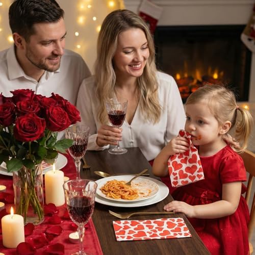 50 Pcs Valentine Disposable Paper Decorative Guest Napkins，Disposable Hand Towels for Bathroom, 2 Ply Love Hearts Hand Towel for Party Lunch Dinner Kitchen Bathroom (Valentine's)