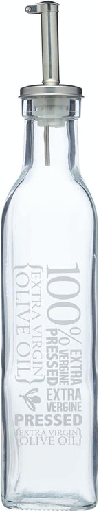 KitchenCraft World of Flavours Olive Oil Bottle Drizzler with Decorative Print, Glass, 270 ml