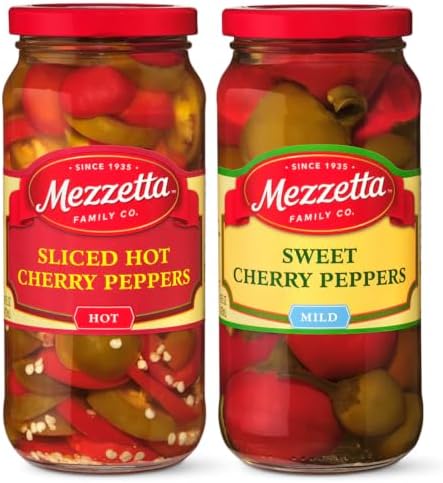 Mezzetta Cherry Pepper Combo (2-Pack) | Sliced Hot Cherry Peppers 16 Ounce, Sweet Cherry Peppers 16 Ounce