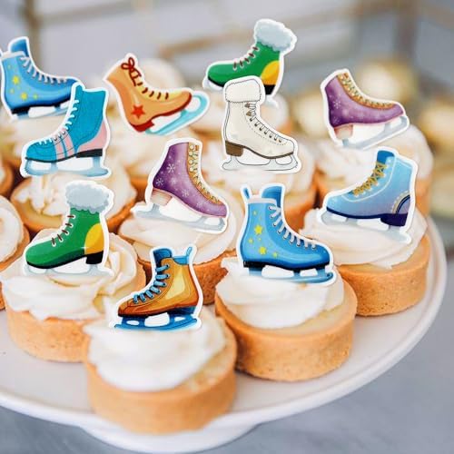 40PCS Edible Ice Skating Shoes Cupcake Toppers Winter Sports Cupcake Decorations for Skating Enthusiasts Kids Birthday Party Supplies