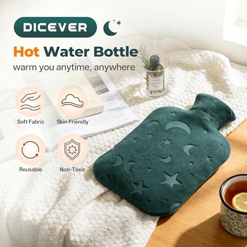 Hot Water Bottle with Soft Cover, 2L Hot Water Bag for Menstrual Cramps, Neck and Shoulder Pain Relief, Hot and Cold Therapies, Hand Feet Warmer, Green