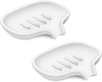 SUBEKYU Silicone Soap Dish for Bathroom,Bar Soap Holder for Shower with Draining Tray, Waterfall Soap Tray for Kitchen Sink, Set of 2 (2 * White)