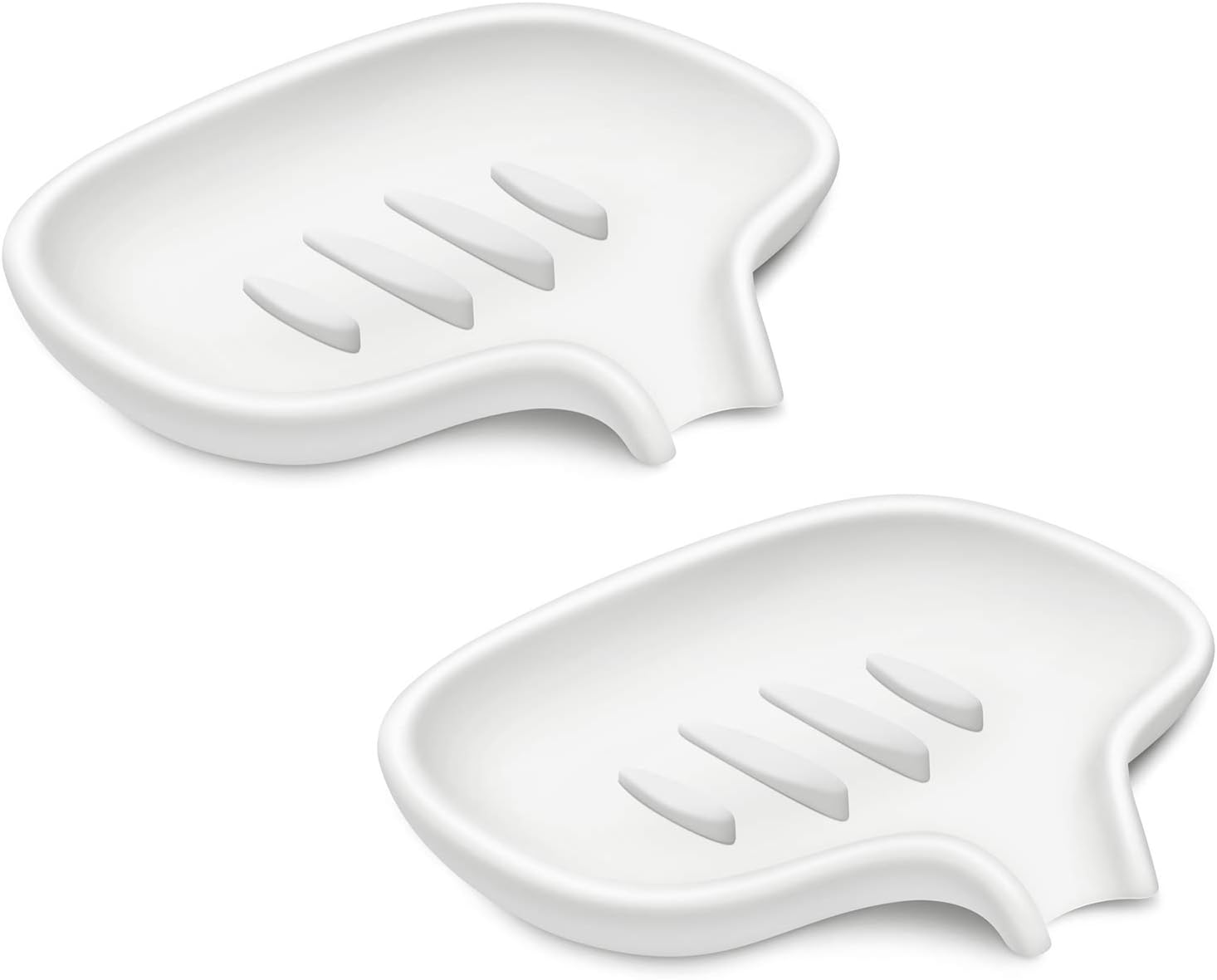 SUBEKYU Silicone Soap Dish for Bathroom,Bar Soap Holder for Shower with Draining Tray, Waterfall Soap Tray for Kitchen Sink, Set of 2 (2 * White)