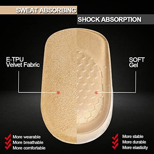 Ailaka 2 Pairs Gel Height Increase Insole, Invisible Heel Lift Inserts, Elastic Shock Absorption Pads 3 Heights for Men & Women