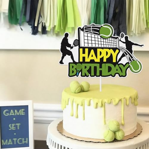 Tennis Happy Birthday Cake Topper, Tennis Player Racket Ball Cake Party Decorations, Sport Themed Party Supplies for Boys Men Women Party Supplies