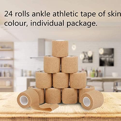 24 Packs Self Adherent Cohesive Wrap Bandages 2'' Wide, 5 Yards, First Aid Tape,Elastic Self Adhesive Tape,All Sports Athletic Tape, Non-Woven Bandage,Breathable Wound Tape,Skin Colour Athletic Tape