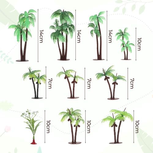 Palm Tree Cake Topper, 10 Pcs Mini Fake Palm Tree Decor Imitation Coconut Trees Artificial Tropical Rainforest Greenery Plant Decoration for Cake Toppers Micro Aquarium Garden Building Landscape