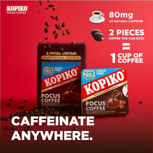 Kopiko Focus Coffee Candy – Have 80mg Caffeine per 2 Pieces for Energy & Mental Focus – Sugar-Free Hard Candy with Real Indonesian Coffee Extract (6 Pack w/4 Candies Each)