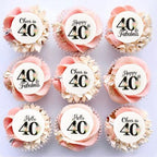 40Pcs Edible Circle Happy 40th Birthday Cupcake Toppers Edible Floral Hello 40 Fabulous Cheers to 40 Cupcake Picks Drink Toppers for Funny Female Floral 40th Birthday Party Decorations