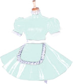 Lockable PVC Dress Short Puff Sleeve Outfit Crossdresser Plus Size Sissy Dress,Light Green,4XL