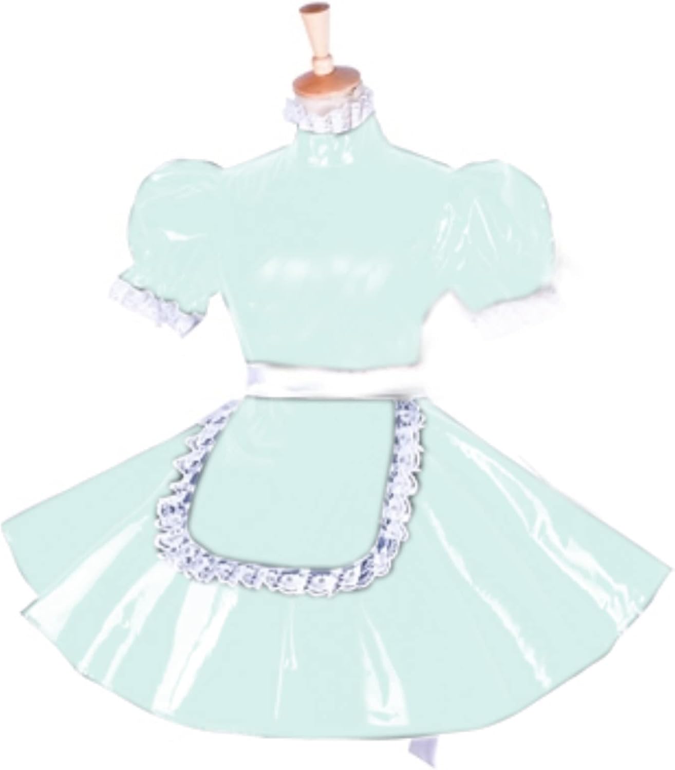 Lockable PVC Dress Short Puff Sleeve Outfit Crossdresser Plus Size Sissy Dress,Light Green,4XL