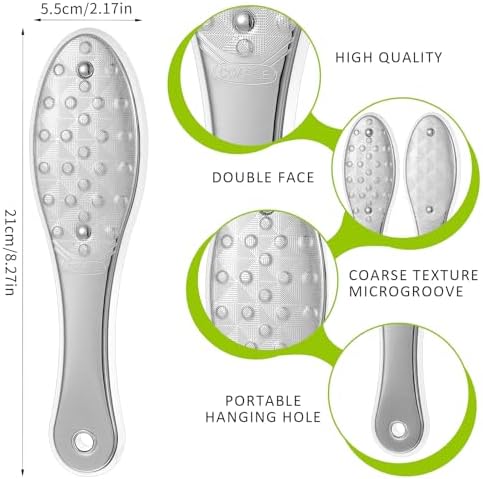 2 Pcs Foot File Metal Stainless Steel Double Sided Feet Rasp Surface Scraper Scrubber Professional Grater Heel Corns Callus Remover Pedicure Care Tools for Wet Dry Hard Dead Skin