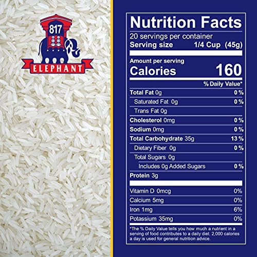 817 Elephant Jasmine Rice White Thai Hom Mali, 2 lbs (Pack of 2)