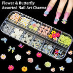 5 Boxes 3D Flower Nail Charms Colorful Acrylic Flower Petals Floral Nail Rhinestones with Caviar Beads and Flatback Pearls Color Gems Nail Diamonds Hawaii Flowers Butterfly Nails Jewels for Women