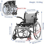 Aluminum Multifunctional Manual Wheelchair, Wheelchairs for Adults with Anti-tippers,Wheelchairs Folding Folding Manual Wheelchair,Transport Wheelchair (61.5 * 96.5 * 89cm/24.2 * 38 * 35in)