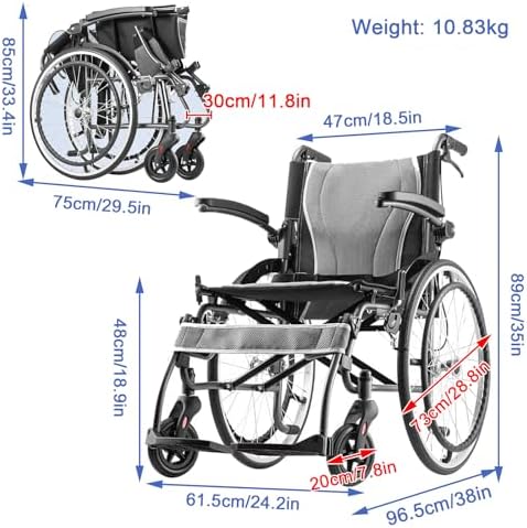 Aluminum Multifunctional Manual Wheelchair, Wheelchairs for Adults with Anti-tippers,Wheelchairs Folding Folding Manual Wheelchair,Transport Wheelchair (61.5 * 96.5 * 89cm/24.2 * 38 * 35in)
