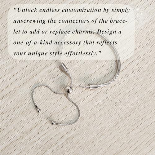 Charm Bracelet for Women Snake Chain Bracelet Handmade DIY Jewelry Gift for Women Adjustable(Silver)