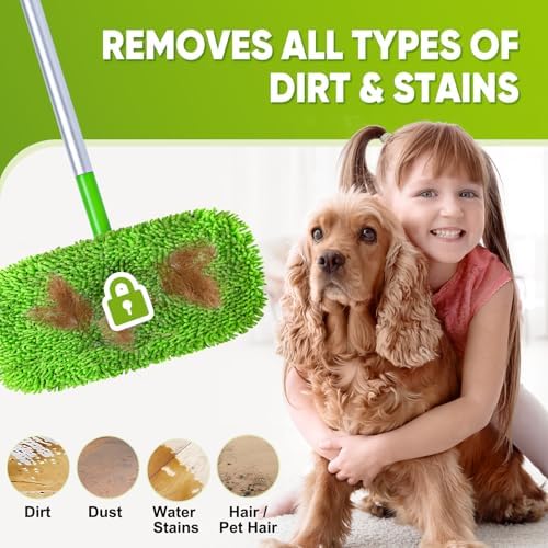 Reusable Mop Pads Fit Swiffer Sweeper, 4-Pack Microfiber Mop Replacement Pads, Washable Wet Mopping Cloths & Dry Sweeping Chenille Pads Refill for Floor Cleaning