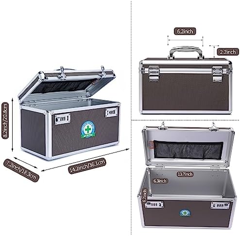 Lockable Medication Box with Portable Storage Case, Childproof Medicine Lock Organizer, Locked Empty First Aid Storage Case (Coffee/Large)