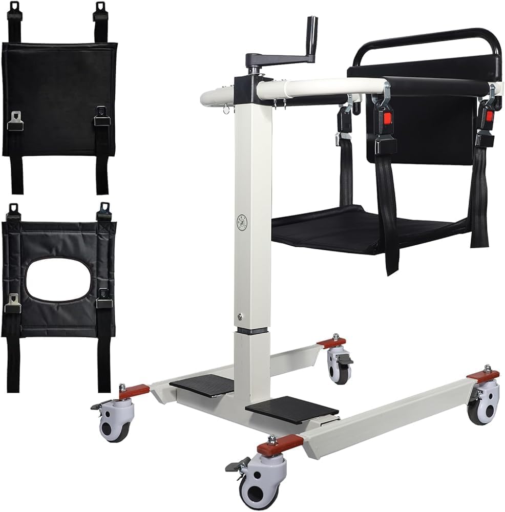 Patient Lift Transfer Chair for Home, Patient Lift Home, Adjustable Height/Base, Portable Patient Transfer Chair Wheelchair Lift for Car, Bedside Commode Chair