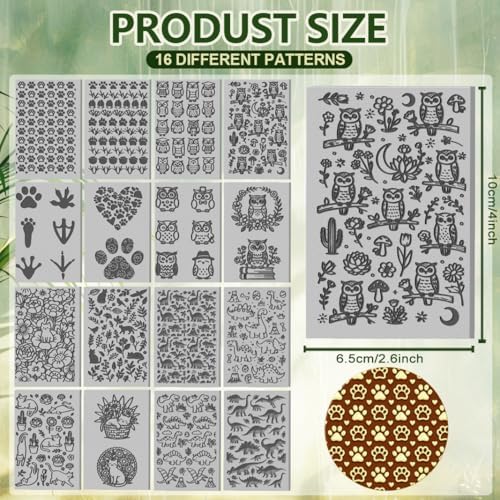 16 Sheets 16 Styles Animal Series Polymer Clay Texture Mat Cats Clay Modeling Pattern Pad Owls Texture Sheets for Making Earrings Jewerly Tools, 4×2.6 inch