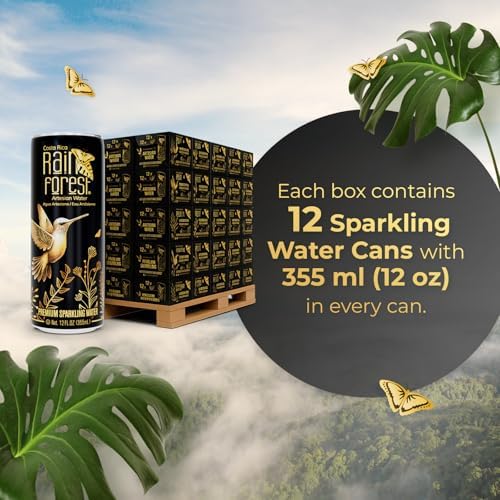 Rainforest Sparkling Water Cans | 12 Pack – 355 ml Each | Crisp Carbonated Water for Pure Refreshment | Naturally Sourced Drinking Water in Eco-Friendly Packaging