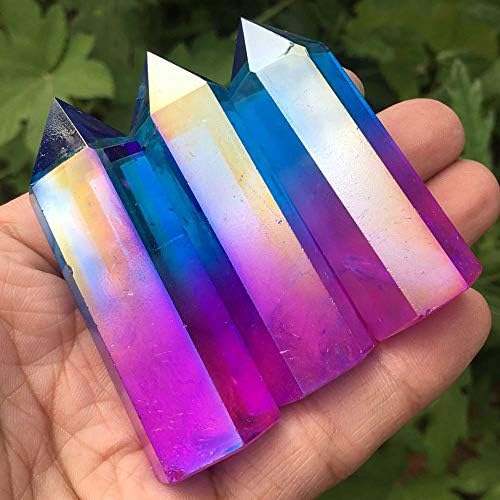 Acxico 1 pcs Natural Titanium Rainbow Quartz Obelisk Wand Crystal Tower Point Healing