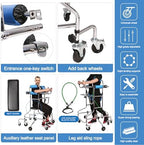 Adult Standing Walker for Seniors, Hemiplegia Standing & Lower Limb Training, Upgraded Double Pads, 8 Wheels Anti-Tilt Mobility Aid, Fits 58-71 in, withstands 220 lbs