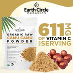 Earth Circle Organics Camu Camu Powder – Organic Raw Berry Powder with Natural Vitamin C & Antioxidants – Vegan, Kosher, Non-GMO Superfood for Immunity & Energy – 3oz (Pack of 1)
