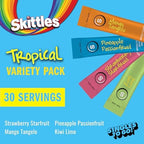 SINGLES TO GO! Skittles Singles To Go Tropical Flavors Variety Pack, Powdered Drink Mix, Strawberry Starfruit, Mango Tangelo, Kiwi Lime, Pineapple Passionfruit, 1 Box (30 Single Servings)