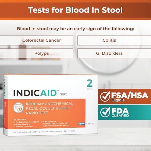 INDICAID Immunochemical Fecal Occult Blood Test (iFOB), FIT Colon Test, Accurate and Easy at Home, No Prep Required (2 Pack)