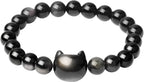 Attraction Cat Bracelet Crystal Black Cat Bracelet Black Obsidian Women Bracelets Natural Stone Beaded Bracelets Cute Protection Stretch Jewelry Good Luck Jewelry for Women Men