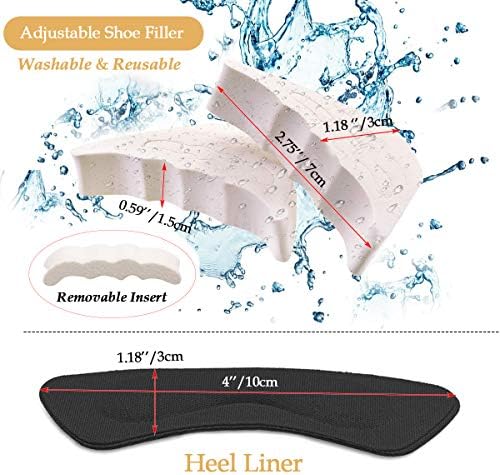 4 Pairs Adjustable Shoe Filler and 4 Pairs Heel Grip Liner Insert, Reusable Toe Plug Foot Brace Pads for Men and Women Pumps Flats Sneakers