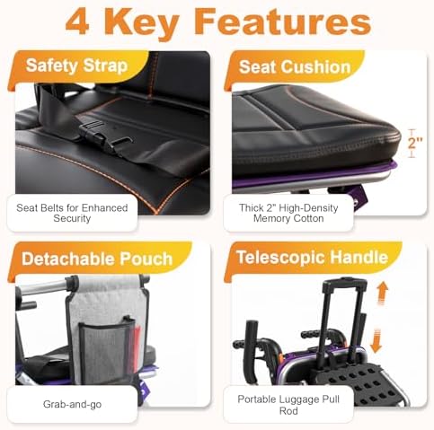 19.4lbs Ultra Lightweight Folding Wheelchair for Adults & Seniors, 12" PU Rear Wheels, Portable Transport Chair, Supports 300lbs, Compact for Travel & Daily Use