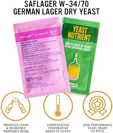 Craft A Brew - SafLager W-34/70 Yeast - German Lager Dry Yeast - For Craft Lagers - Ingredients for Home Brewing - Beer Making Supplies - [1 Pack]