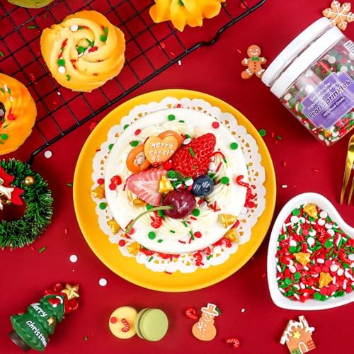 Christmas Sprinkles, Edible Confetti Round, Gold Sprinkles for Cupcake Decorating, Edible Christmas Cake Decorations, Cupcake Toppers, 130g/4.58oz