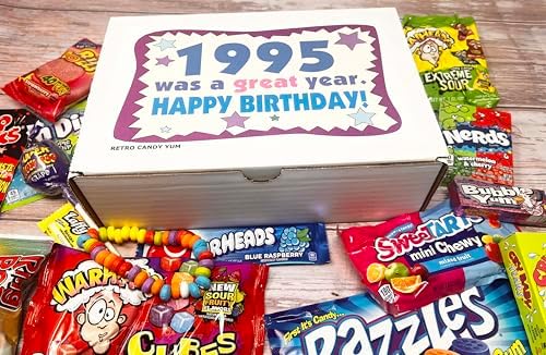 RETRO CANDY YUM ~ 1995 31st Birthday Nostalgic Candy Gift Basket Box 90s Assortment from Childhood Memories for 31 Year Old Woman or Man Born 1995 Jr