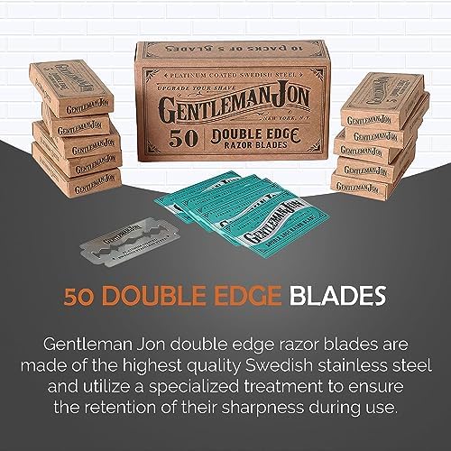 Gentleman Jon Deluxe Shaving Collection - Safety Razor Shaving Kit & 50-Pack Platinum Double Edge Razor Blades - Complete Wet Shave Set for Men - Effortless, Smooth, and Comfortable Shaves