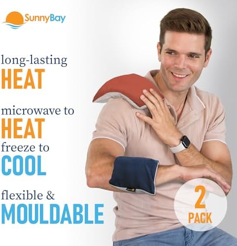 SunnyBay Small Microwave Heating Pad, Microwavable Versatile Cold/Heated Neck and Shoulder Wrap for Back Pain and More, Moist Heat Cotton-Fleece Pad, 6x11 Inches, Navy Blue and Persimmon, Pack of 2