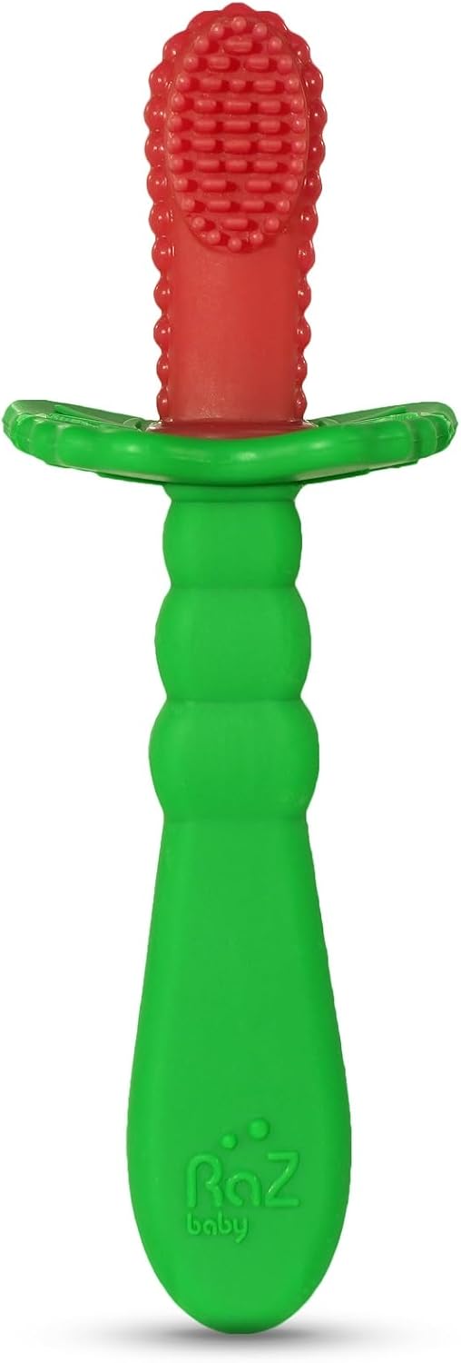 RaZbaby RaZBerry Baby Toothbrush – Multi-Textured Silicone for Gentle Cleaning & Teething Relief – Perfect for Early Oral Care & Self-Brushing – BPA-Free, Easy to Hold, Dishwasher & Sterilizer Safe