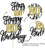 1 PCS Happy 80th Birthday Cake Topper Black Gold Glitter Cheers to 80 Years Birthday Cake Pick 80 Fabulous Cake Decoration for Happy 80th Birthday Anniversary Party Cake Decorations Supplies
